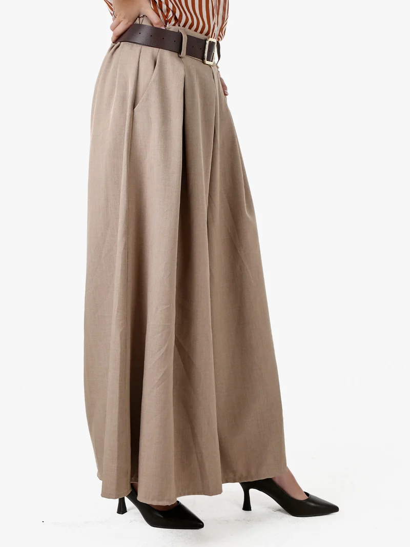 Pantaloni donna a gamba larga con cintura - khaki