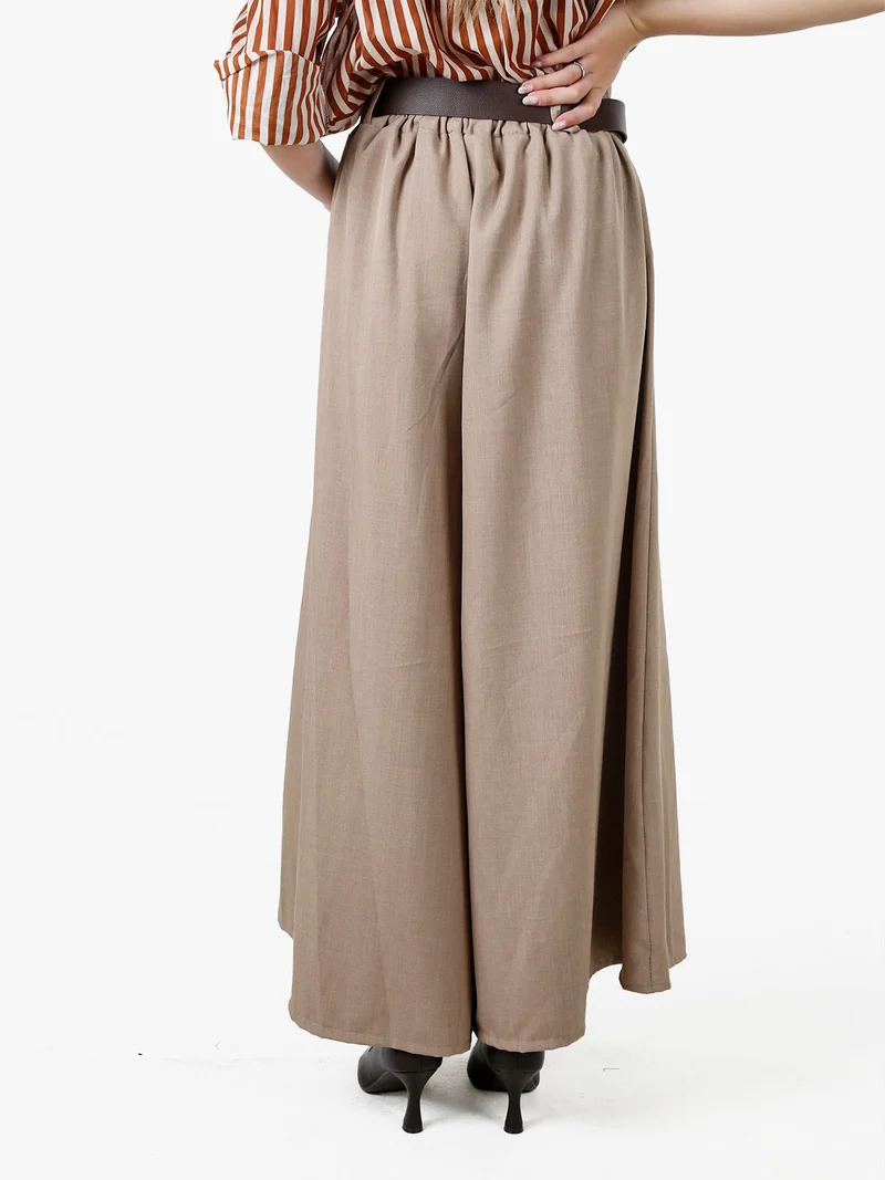 Pantaloni donna a gamba larga con cintura - khaki