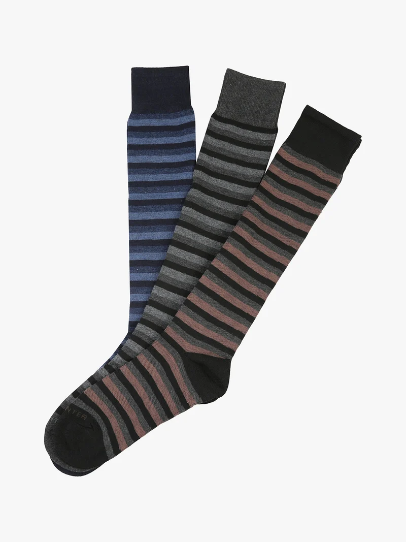 Confezione da 3 paia di calze lunghe da uomo a righe - blu