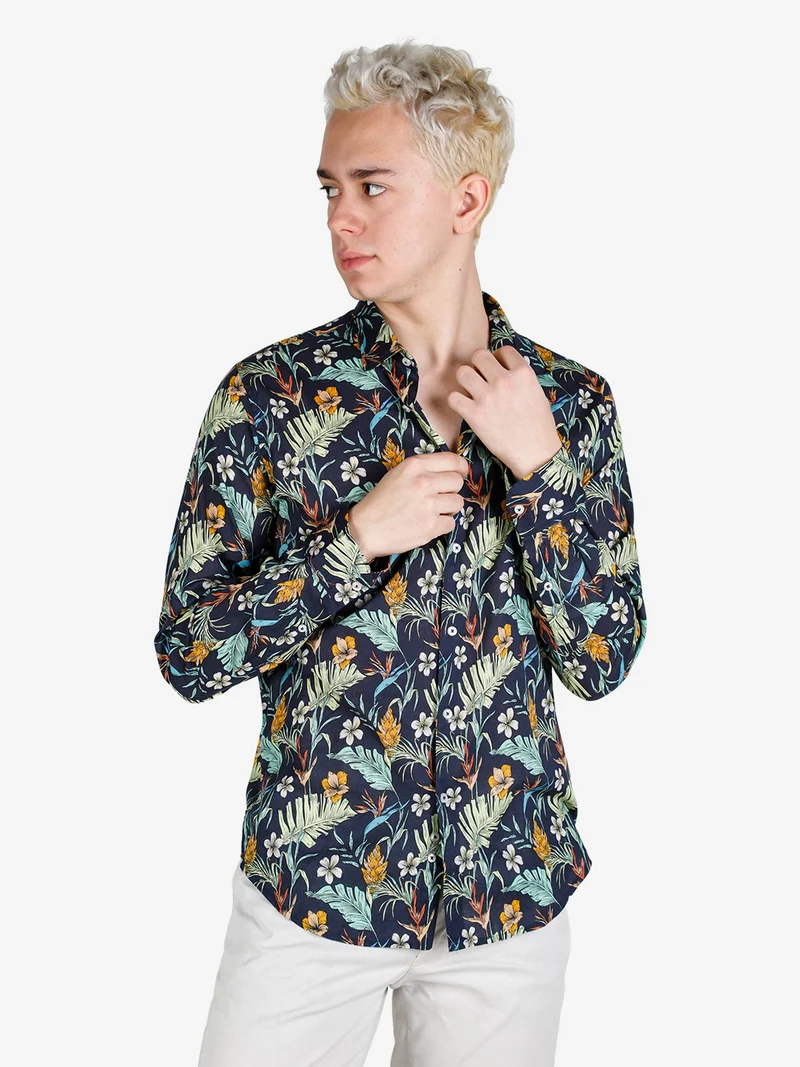 Camicia floreale da uomo in cotone a maniche lunghe - multicolore