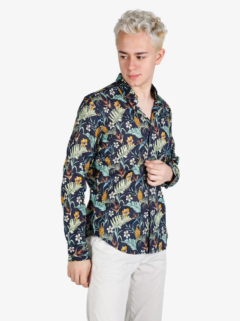 Camicia floreale da uomo in cotone a maniche lunghe - multicolore