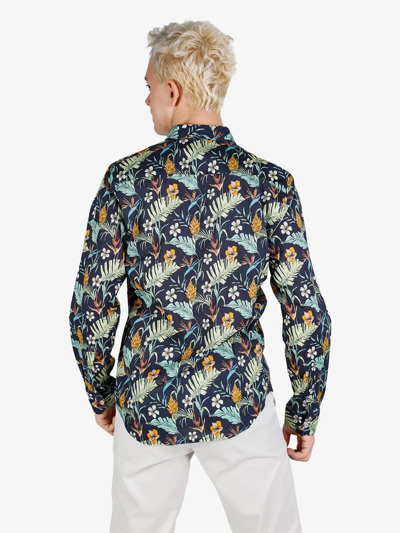 Camicia floreale da uomo in cotone a maniche lunghe - multicolore