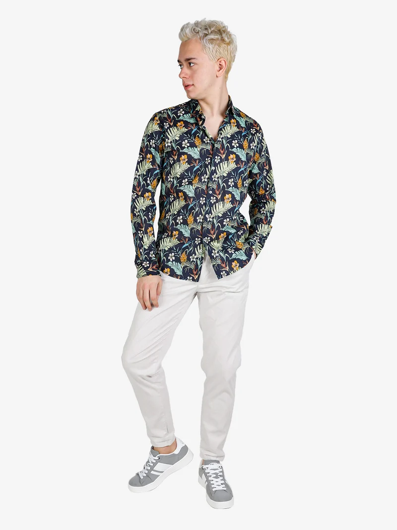 Camicia floreale da uomo in cotone a maniche lunghe - multicolore