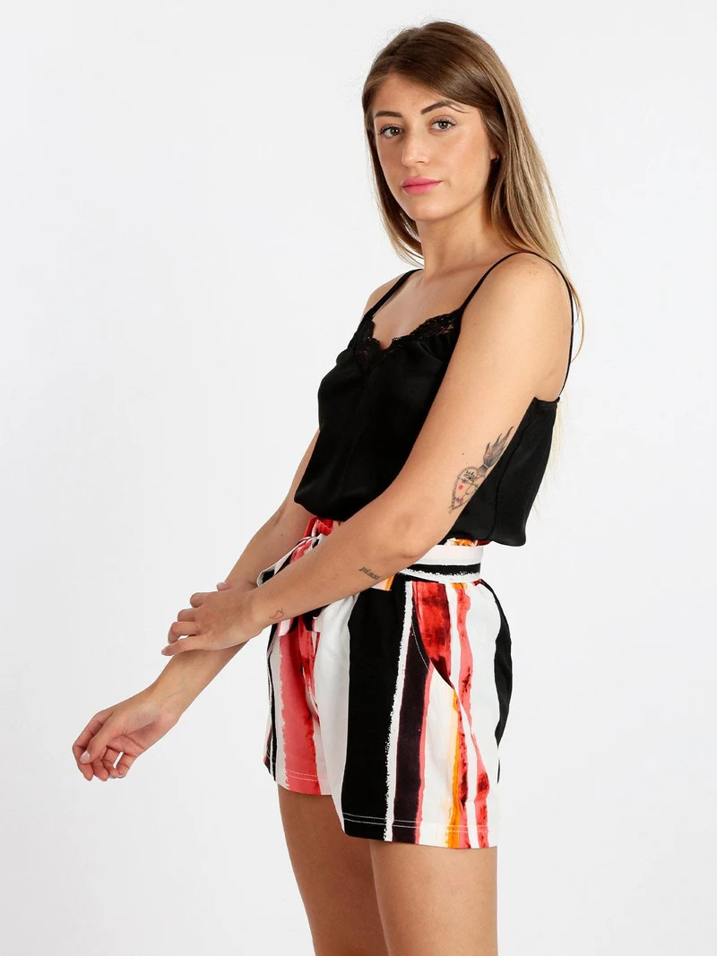 Top donna effetto seta con pizzo - nero