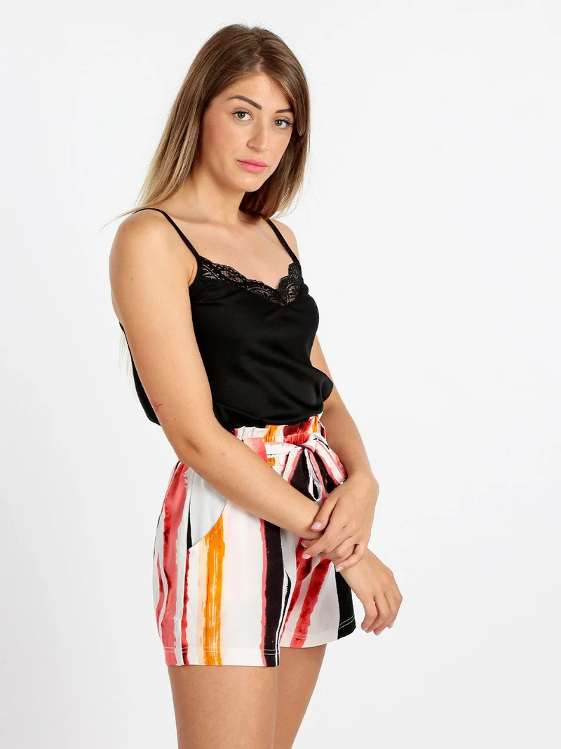 Top donna effetto seta con pizzo - nero