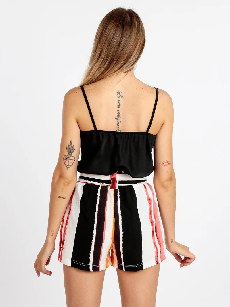 Top donna effetto seta con pizzo - nero