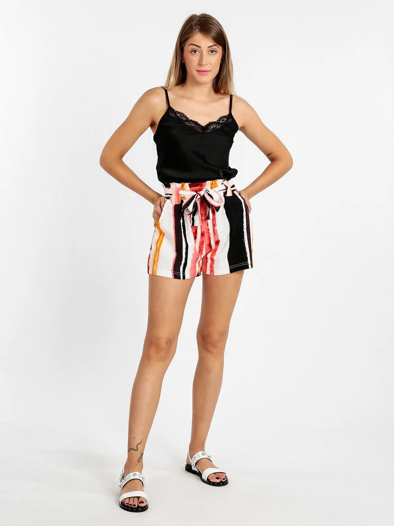 Top donna effetto seta con pizzo - nero