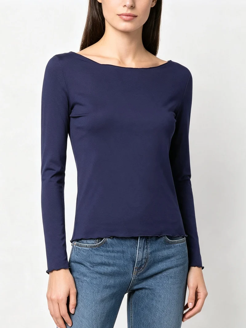 T-shirt donna a maniche lunghe in viscosa - blu scuro