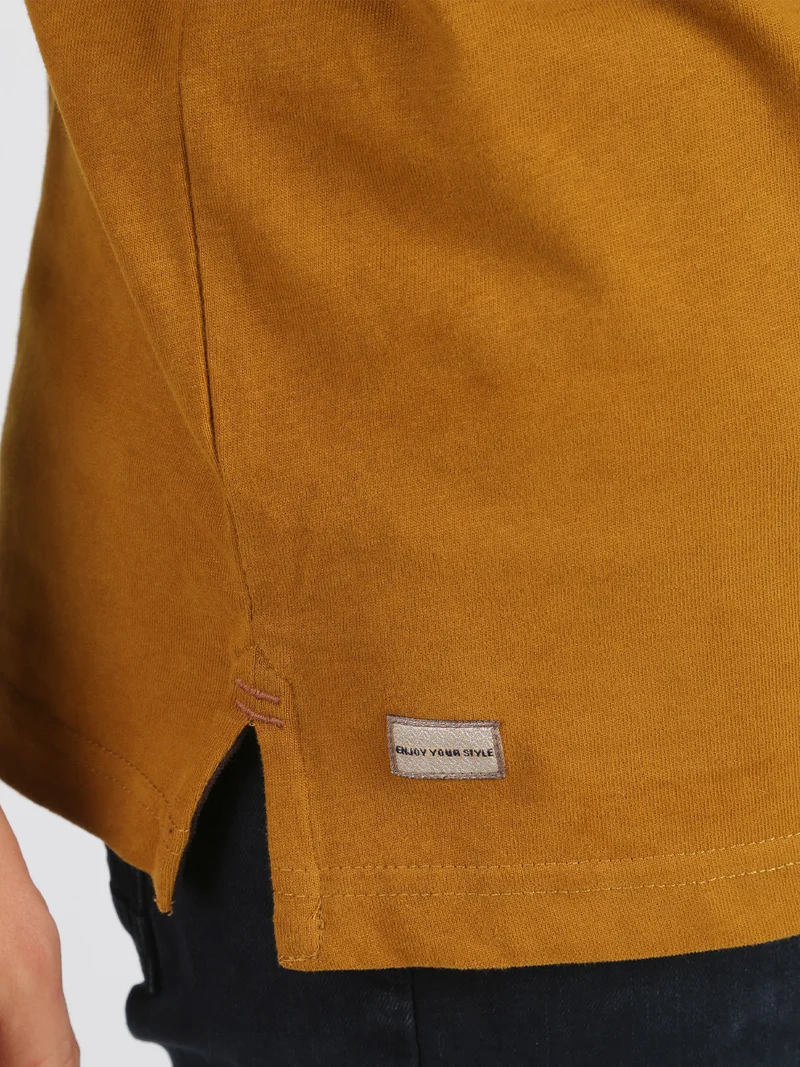 Polo da uomo a maniche lunghe in cotone - tabacco