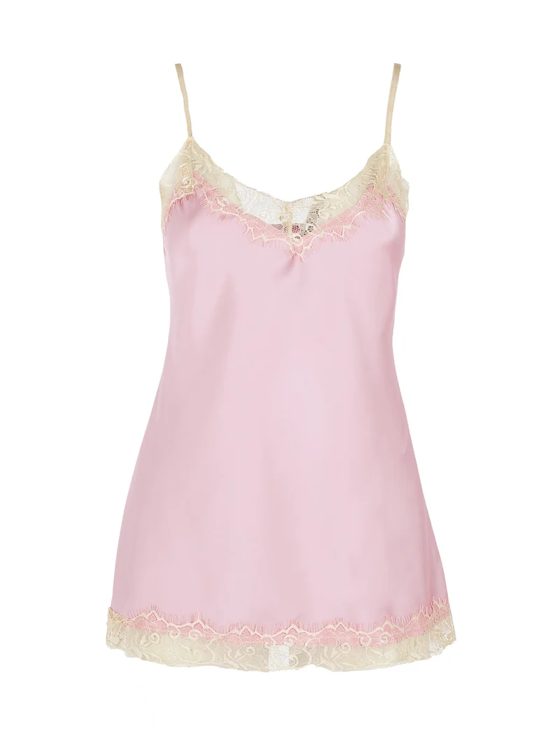 Top donna effetto raso con pizzo - lilla