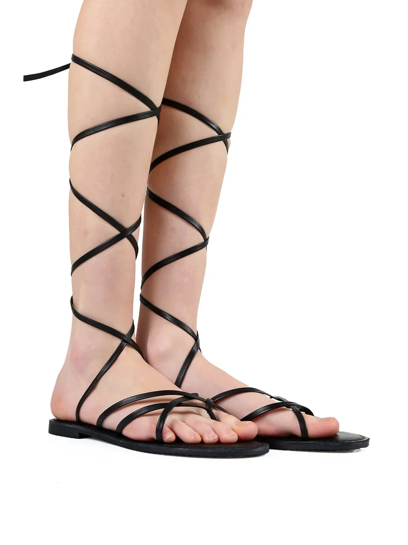 Sandali infradito in pelle da donna alla schiava - nero
