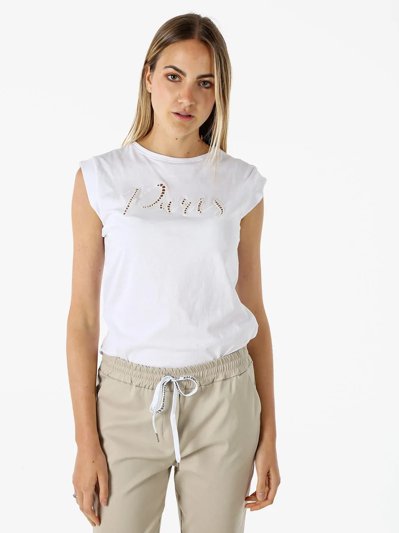 T-shirt donna in cotone con ricamo - bianco
