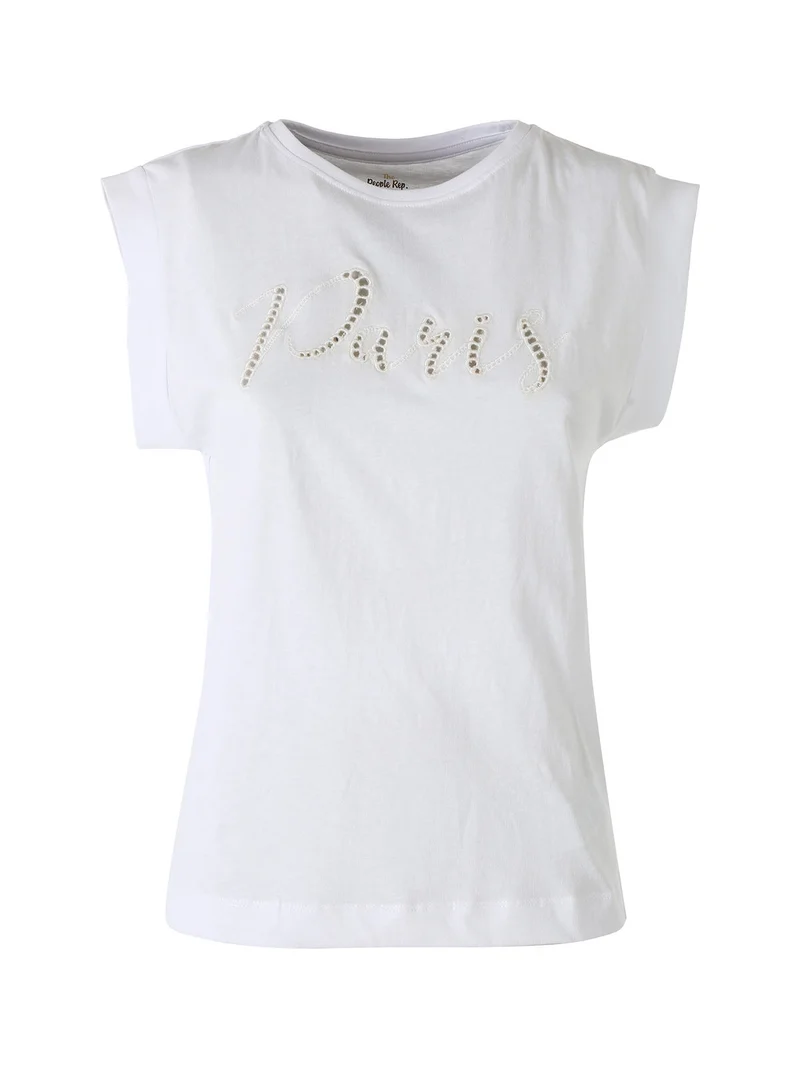 T-shirt donna in cotone con ricamo - bianco