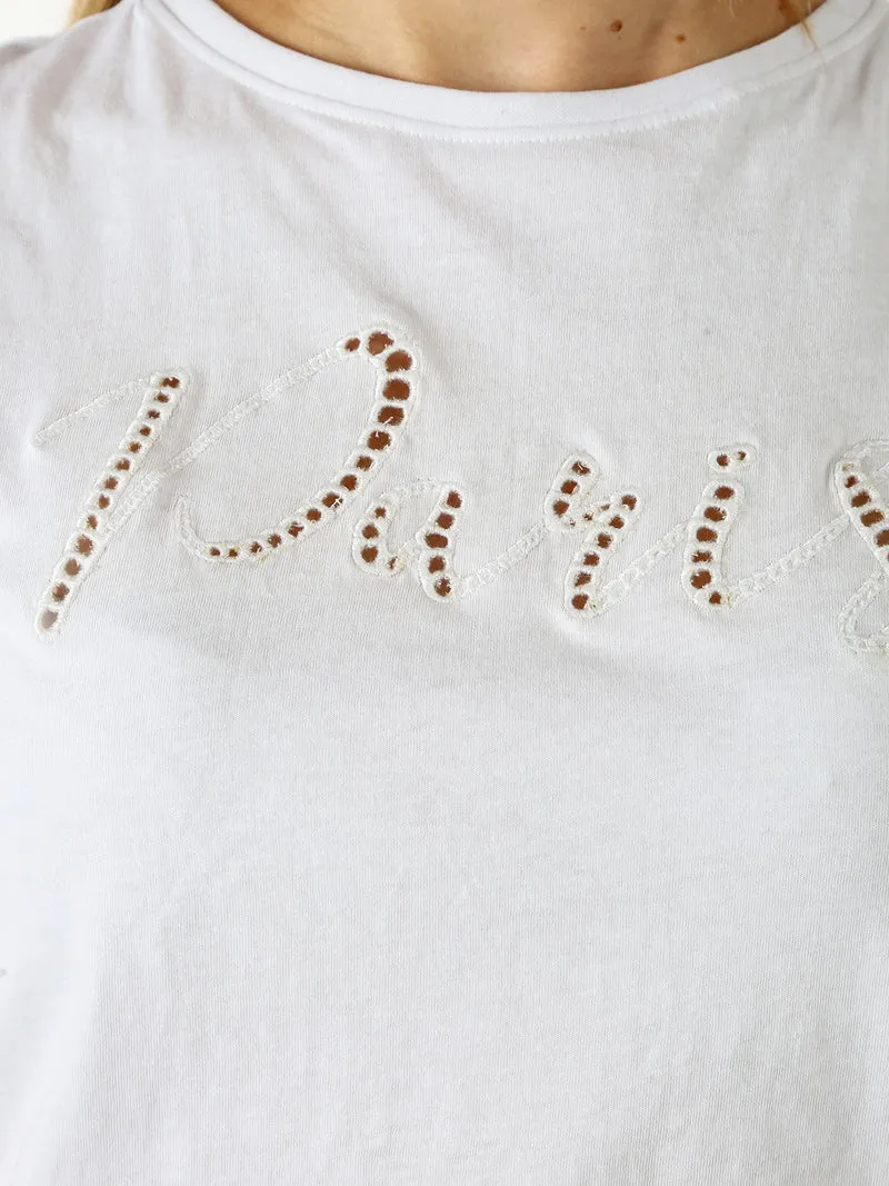 T-shirt donna in cotone con ricamo - bianco