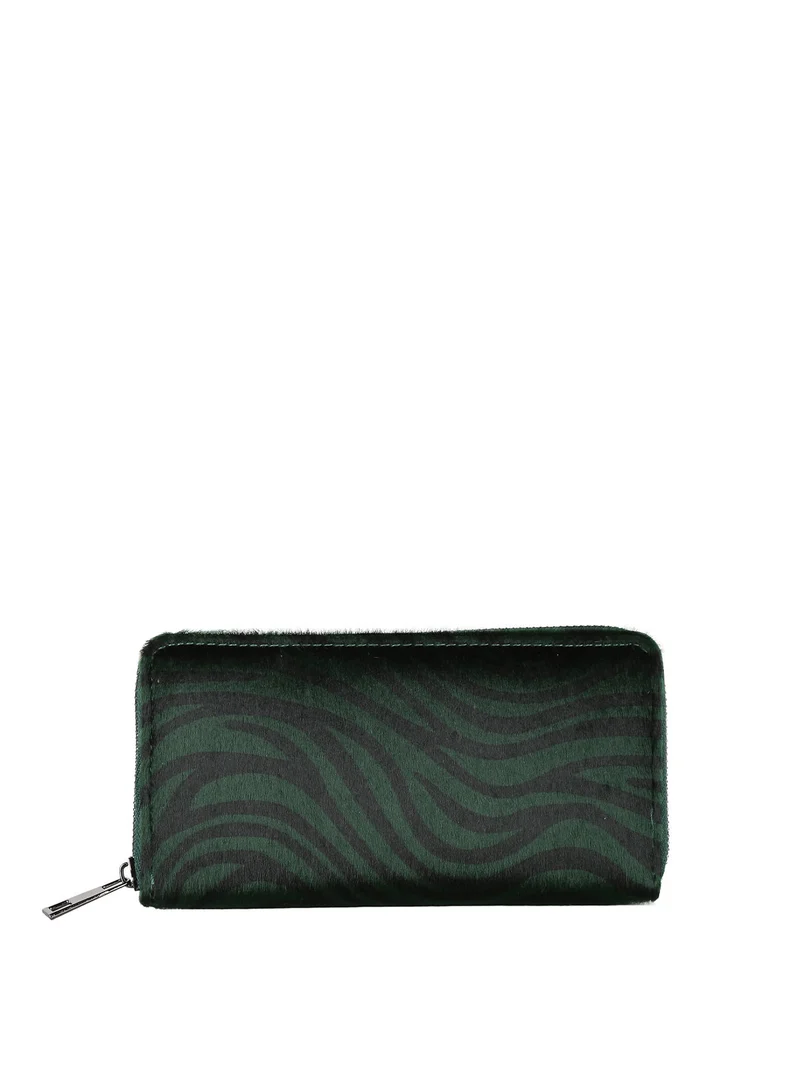 Portafoglio donna con pelo zebrato - verde