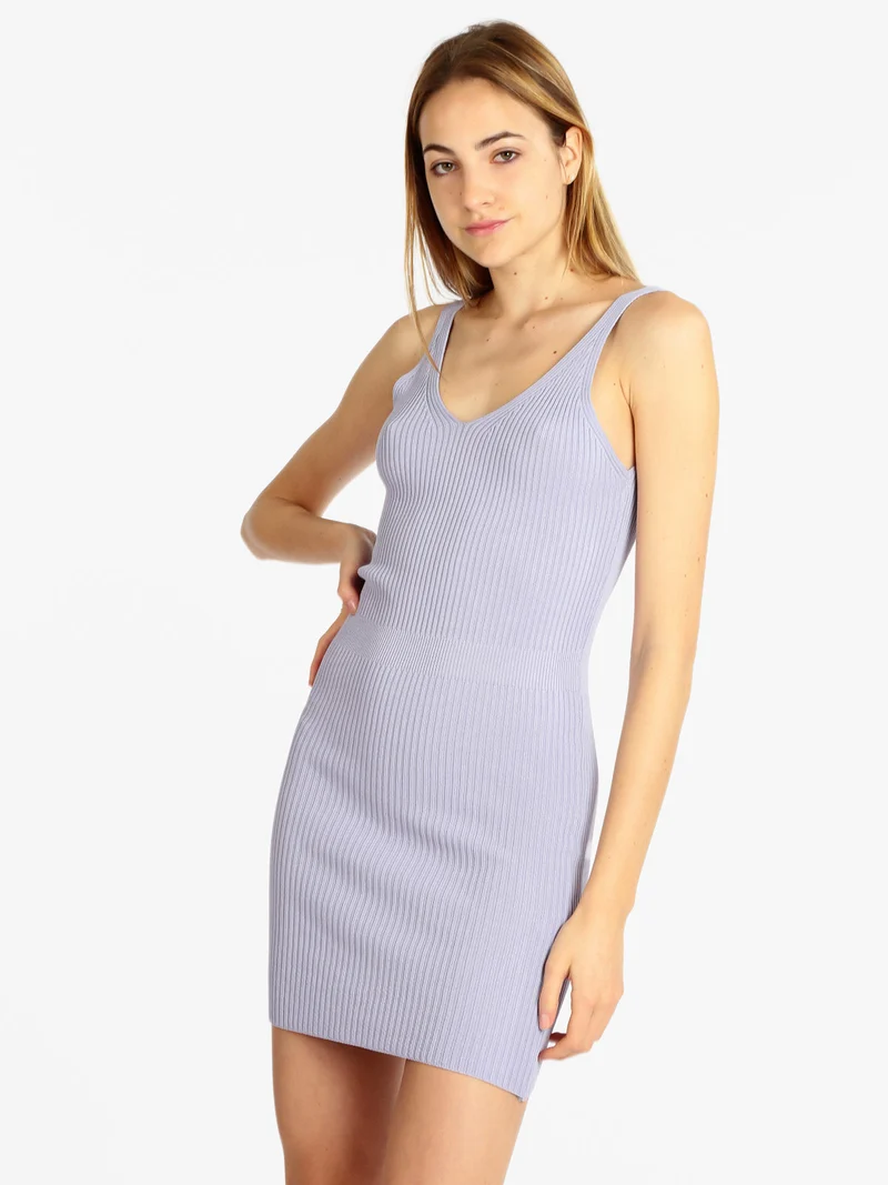 Vestito corto donna in maglia a costine - lilla