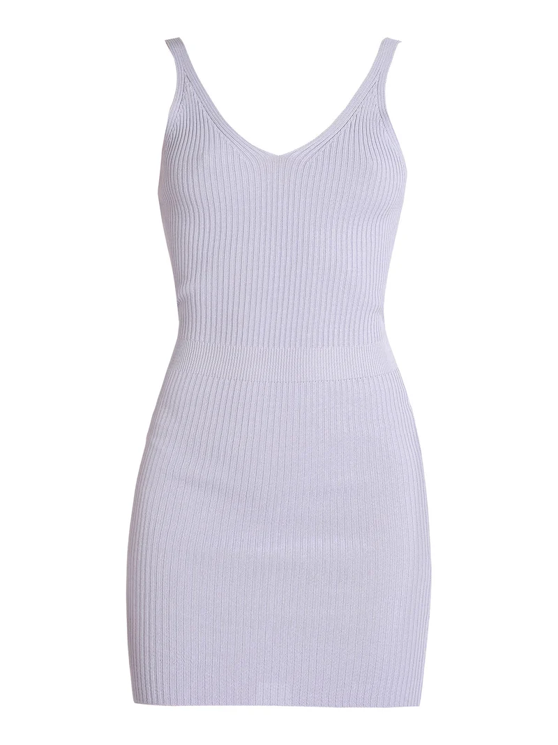 Vestito corto donna in maglia a costine - lilla
