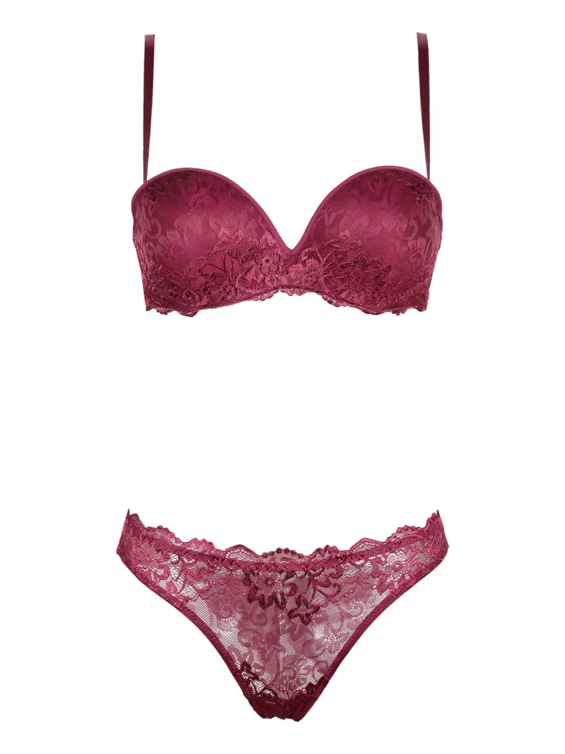 P0701C Fascia imbottita graduata + slip in pizzo - bordeaux