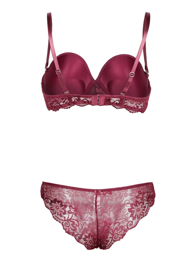P0701C Fascia imbottita graduata + slip in pizzo - bordeaux