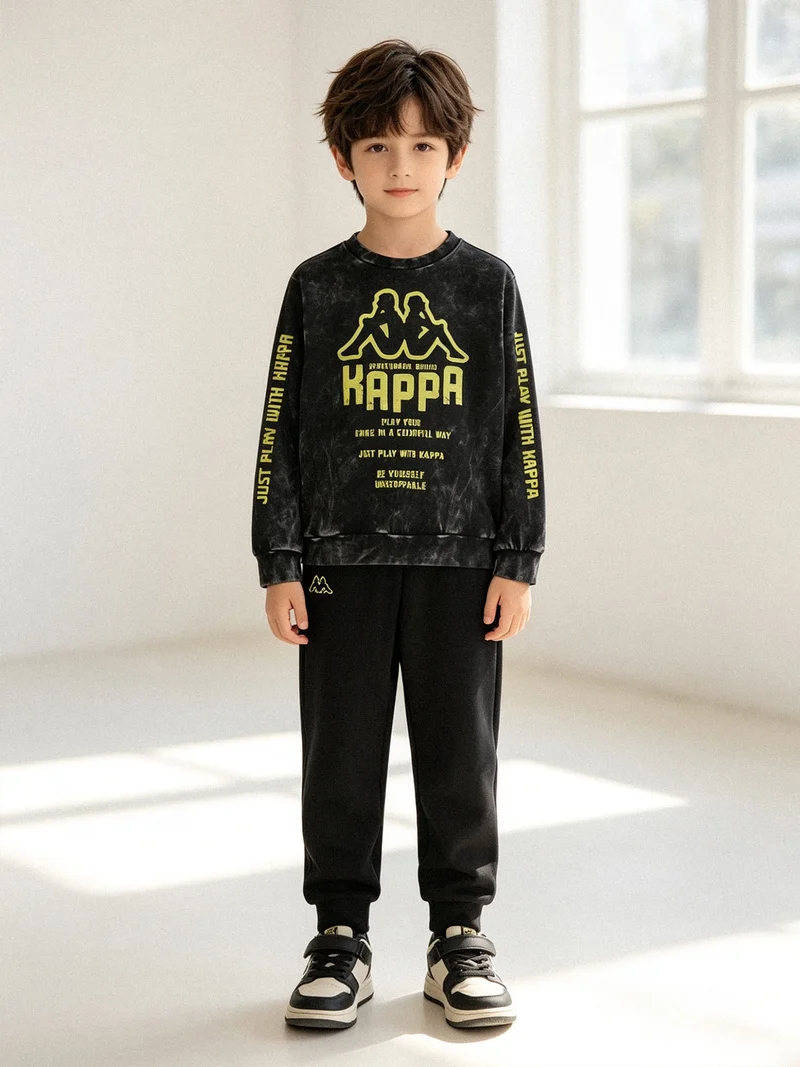 Completo tuta 2 pezzi da ragazzo in cotone con logo - nero