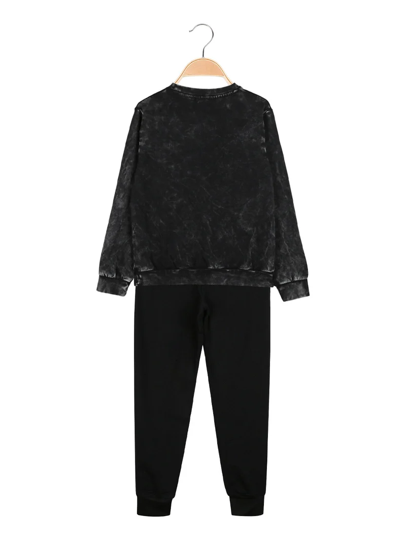 Completo tuta 2 pezzi da ragazzo in cotone con logo - nero