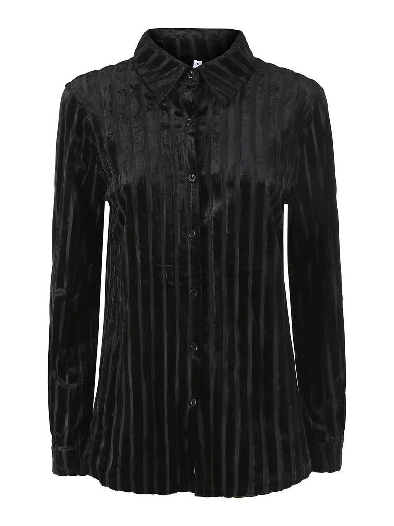 Camicia donna con dettagli in ciniglia a maniche lunghe - nero