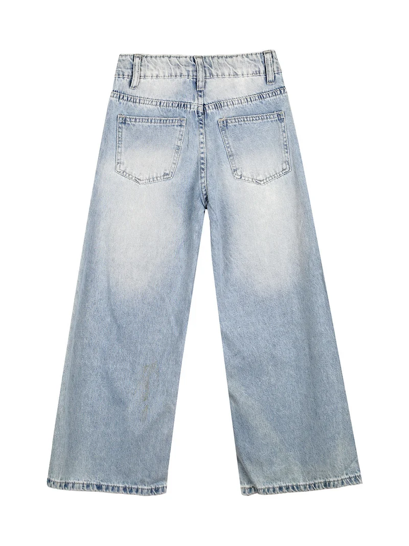 Jeans da bambina wide leg con strass - jeans