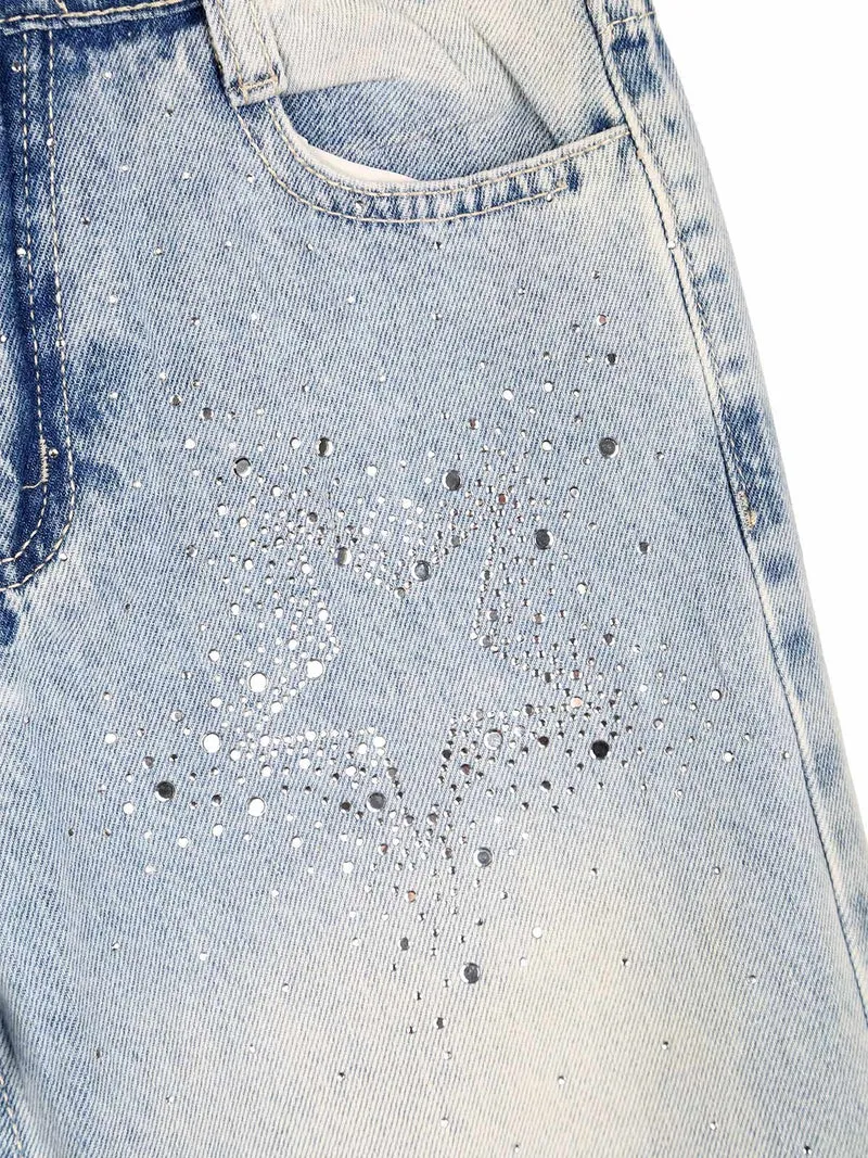 Jeans da bambina wide leg con strass - jeans