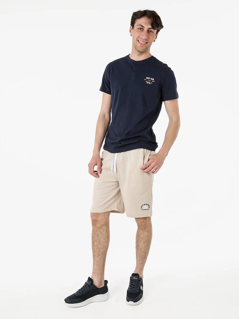 Bermuda sportivi da uomo con logo e coulisse - naturale