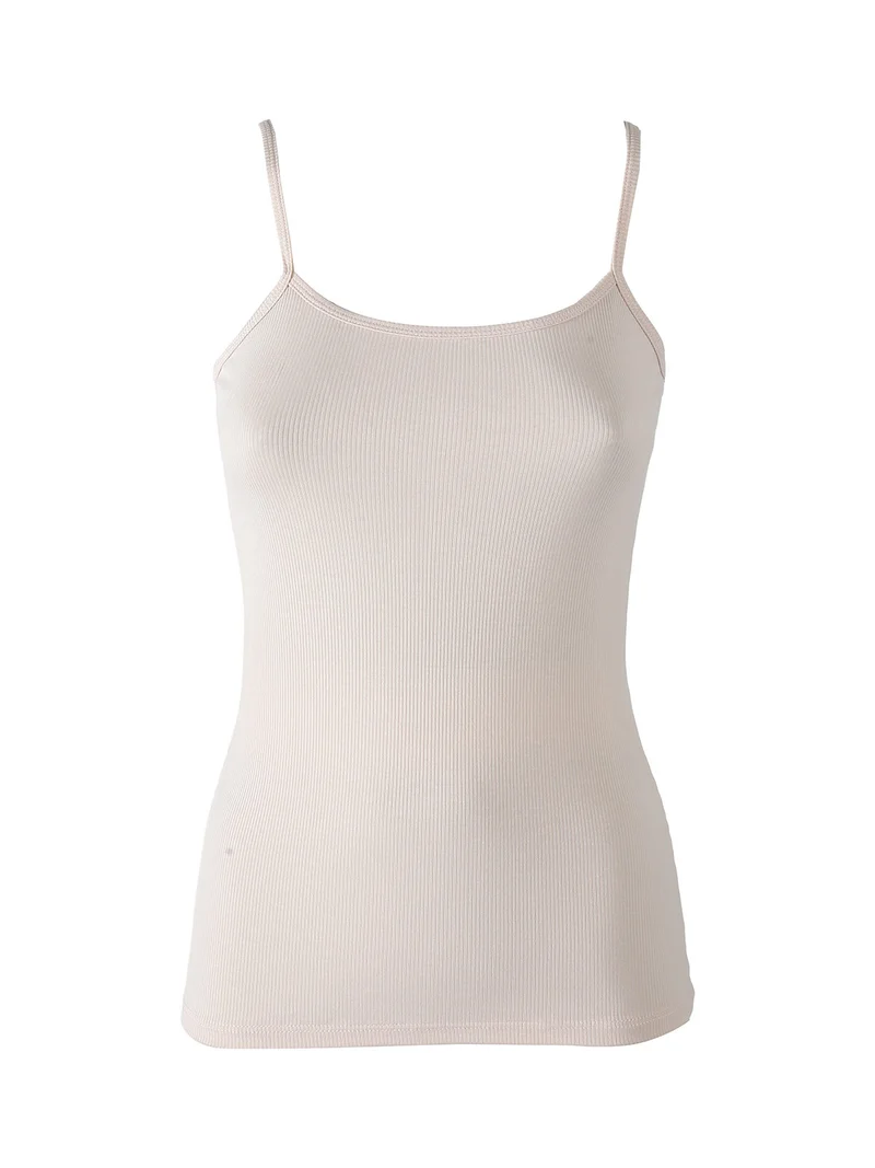 Top donna a costine in bamboo - sabbia