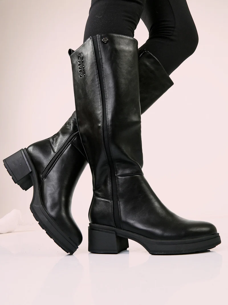 Stivali donna chunky con zip - nero