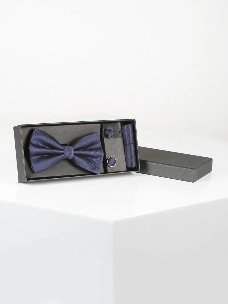 Set 3 pezzi uomo con papillon gemelli e fazzoletto - blu