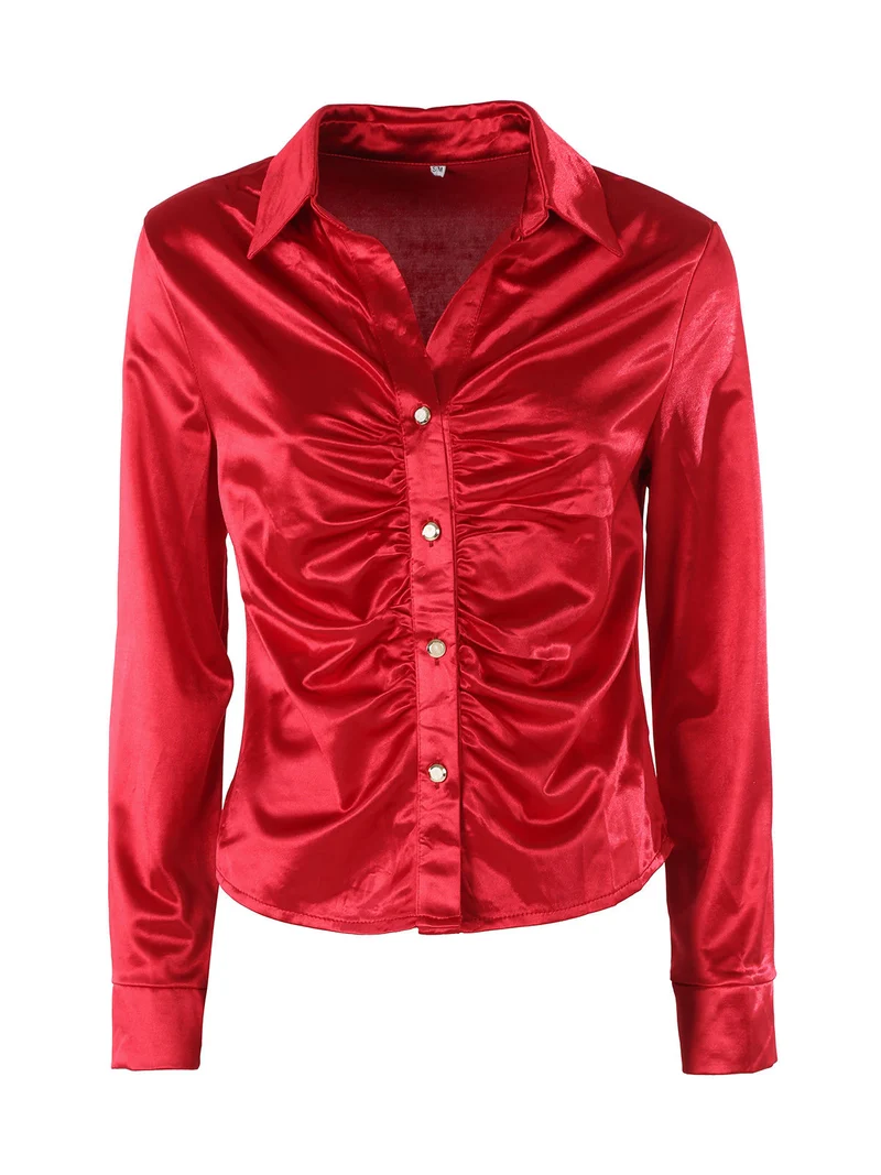 Camicia donna a maniche lunghe effetto raso - rosso