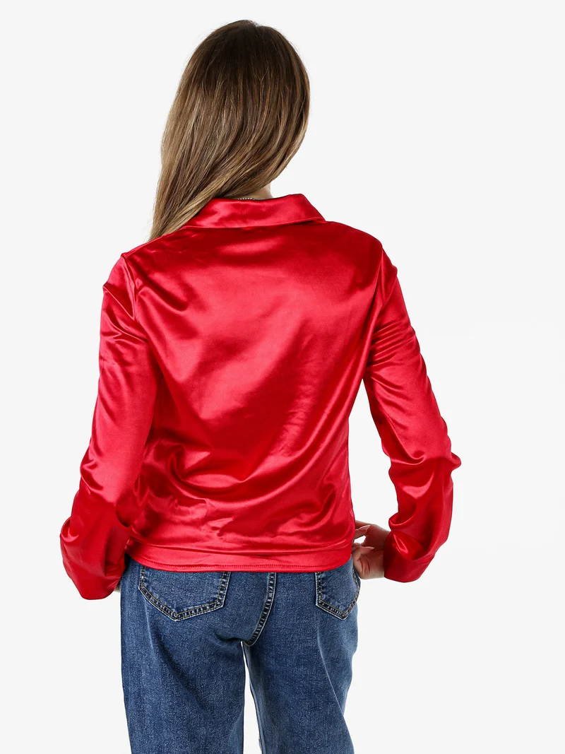 Camicia donna a maniche lunghe effetto raso - rosso