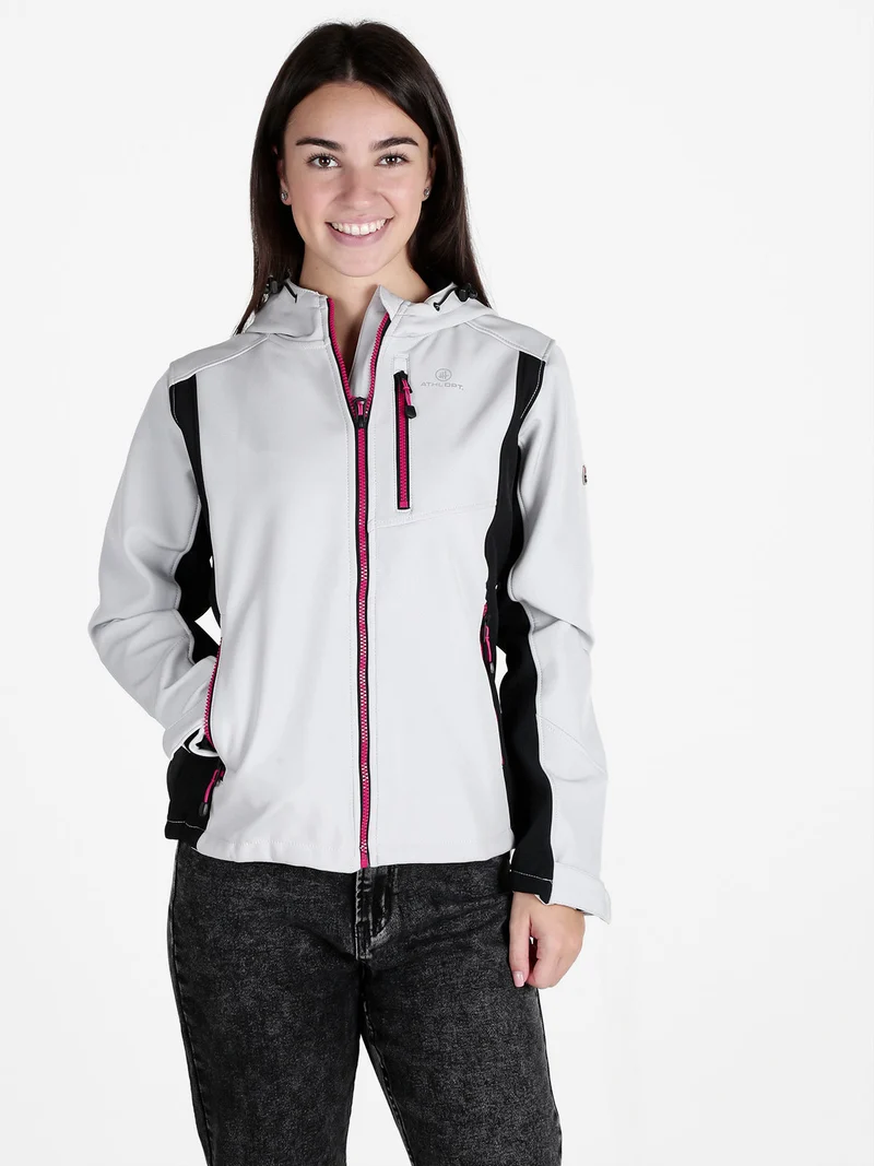 Giacca da donna impermeabile bicolore con cappuccio e interno in pile - grigio