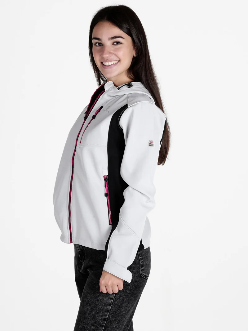 Giacca da donna impermeabile bicolore con cappuccio e interno in pile - grigio
