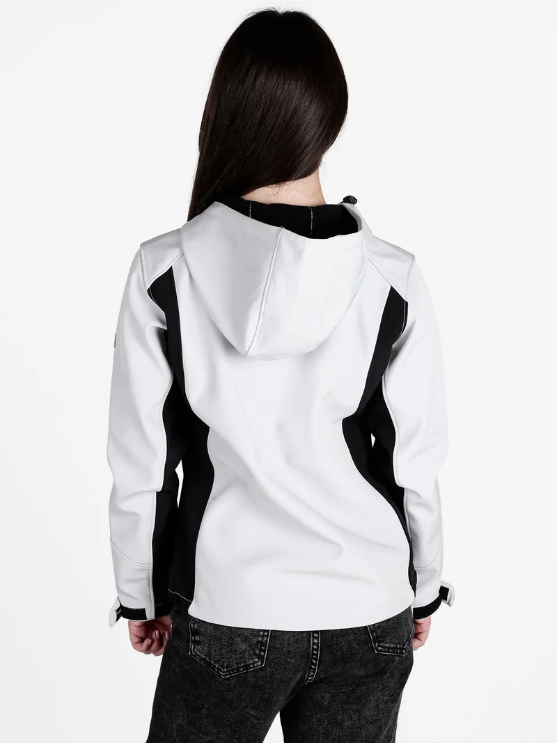 Giacca da donna impermeabile bicolore con cappuccio e interno in pile - grigio