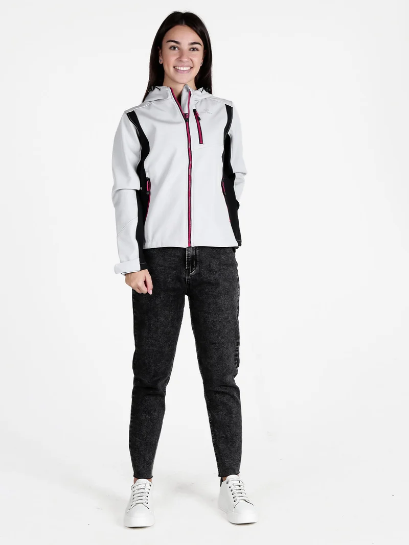 Giacca da donna impermeabile bicolore con cappuccio e interno in pile - grigio