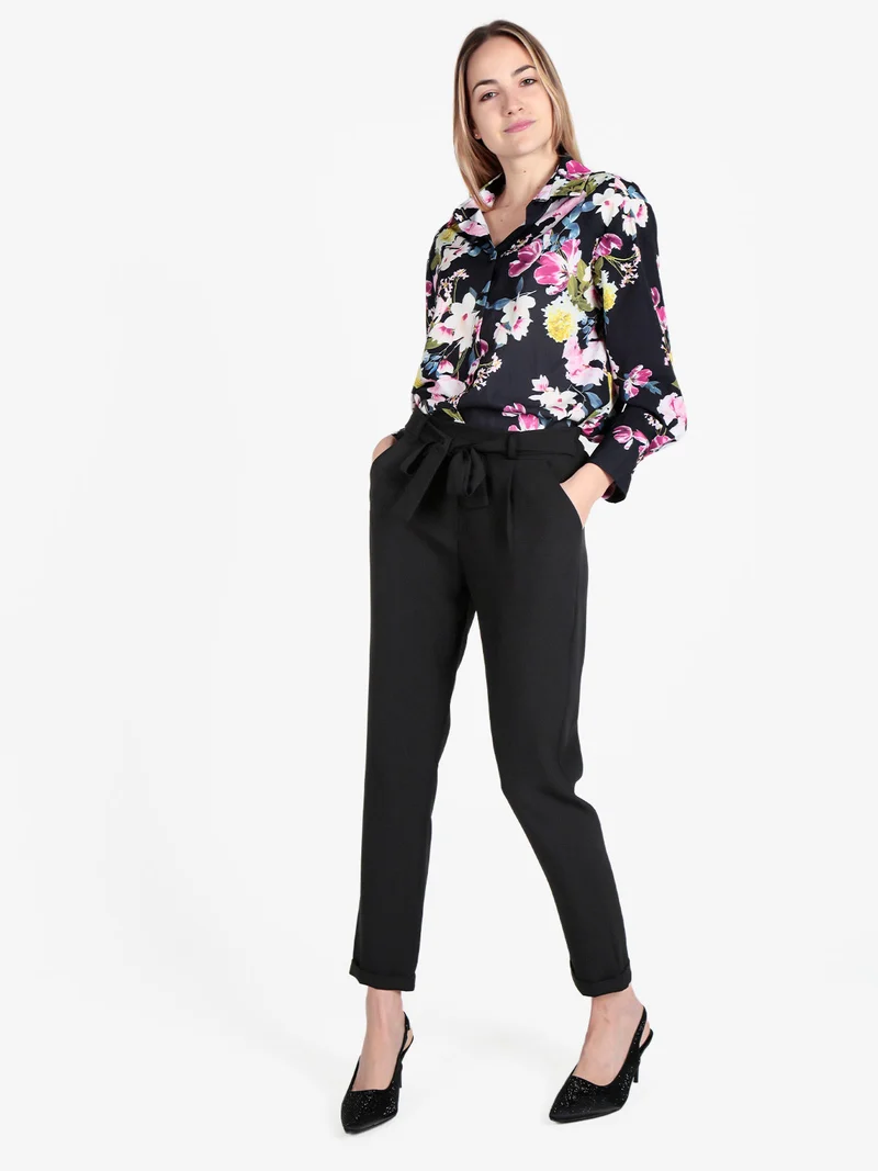Camicia donna fiorata a maniche lunghe - nero