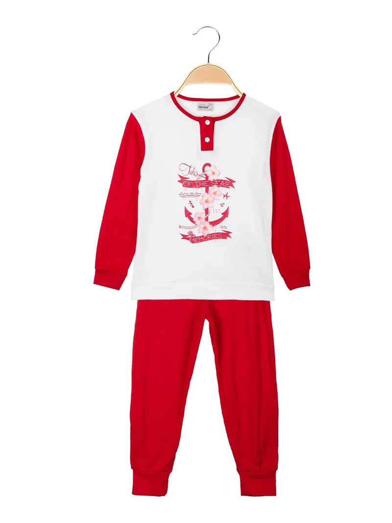 Pigiama lungo da bambina in cotone - rosso