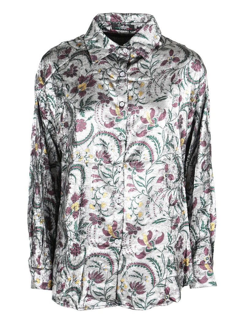 Camicia donna a maniche lunghe con stampa disegni - nero