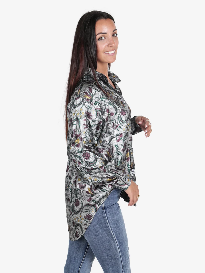 Camicia donna a maniche lunghe con stampa disegni - nero