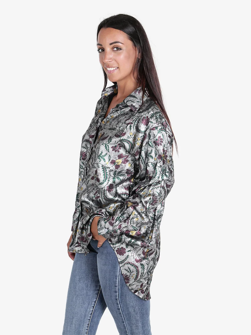Camicia donna a maniche lunghe con stampa disegni - nero