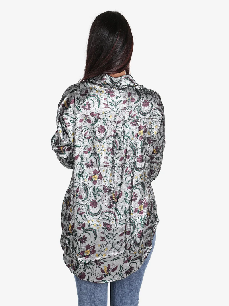 Camicia donna a maniche lunghe con stampa disegni - nero