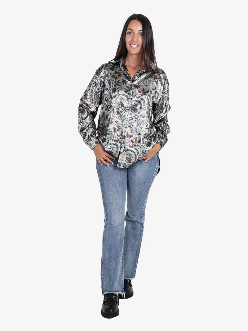 Camicia donna a maniche lunghe con stampa disegni - nero