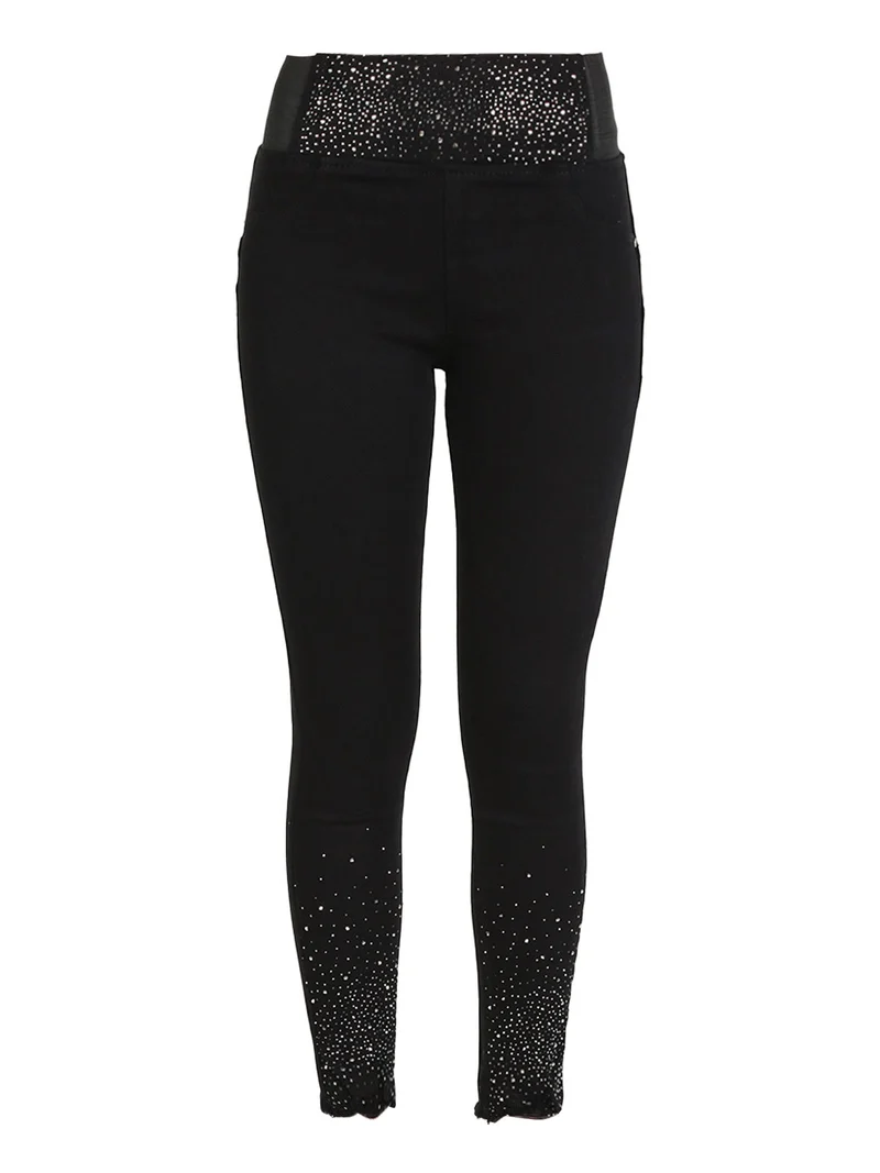 Pantaloni donna push-up con borchie e finale sfrangiato - nero