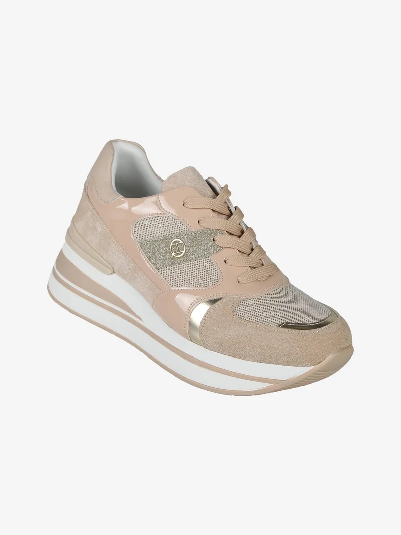 Sneakers donna con zeppa - beige
