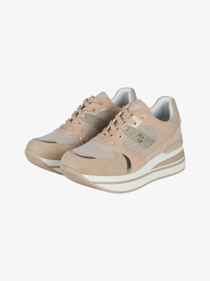 Sneakers donna con zeppa - beige