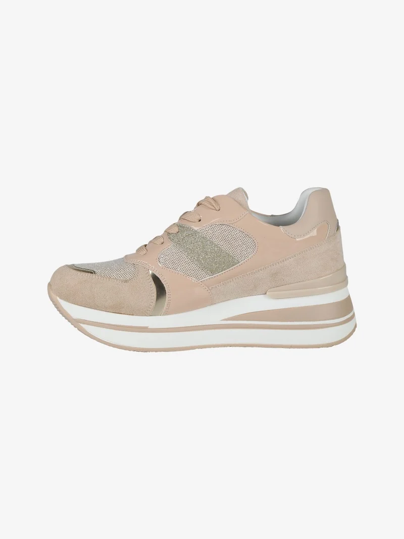 Sneakers donna con zeppa - beige