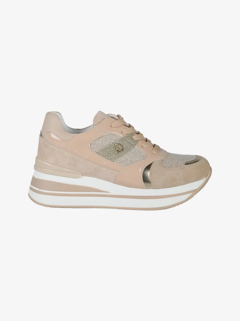Sneakers donna con zeppa - beige